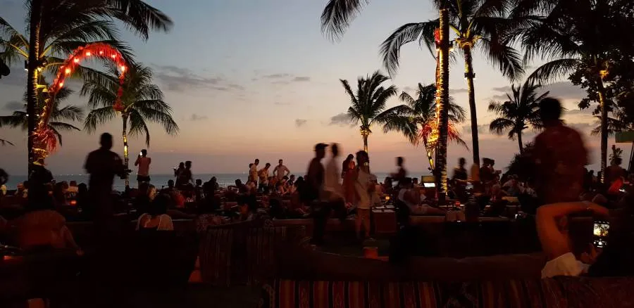 Sunset drinks under palm trees by the sea