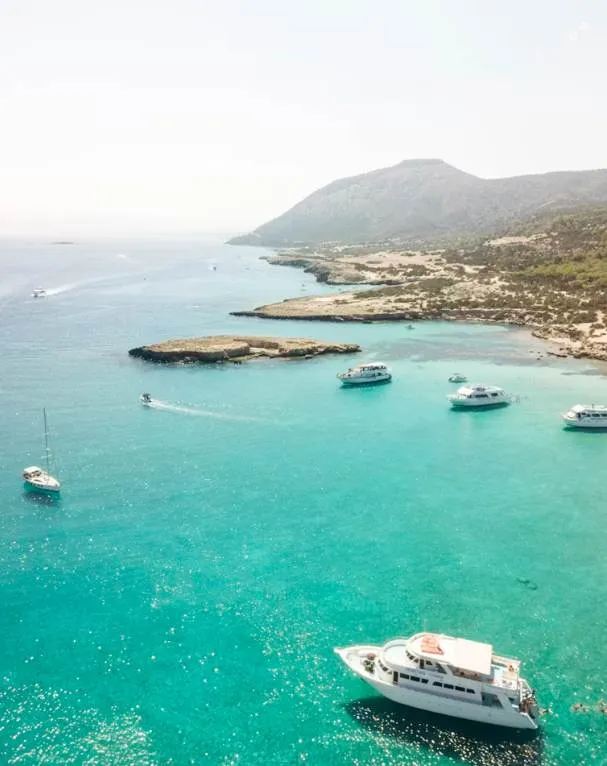 Turquoise coves and yachts on the Cyprus coast